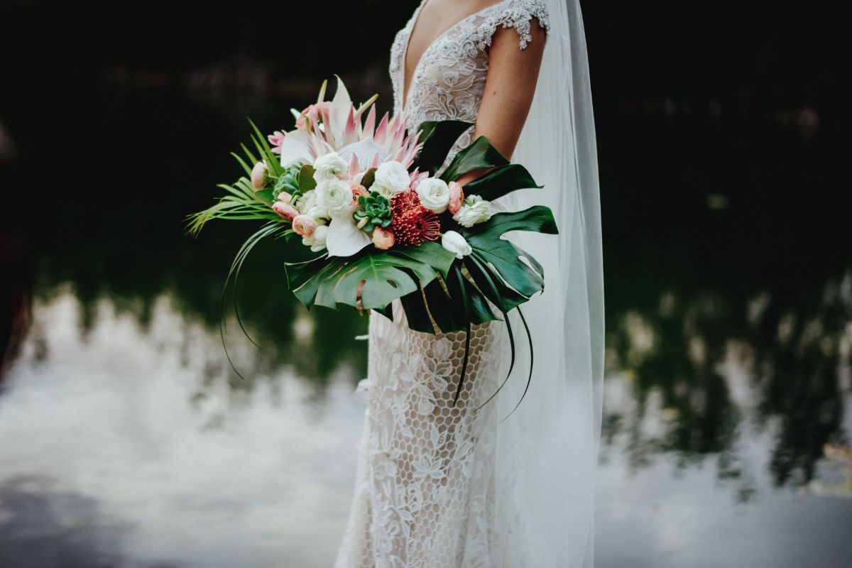 bride with lush bouquet